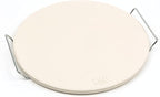 Cuzi Gourmet XL 4-Piece Pizza Stone Set - 15" Thermal Shock Resistant Cordierite Baking Stone, 22" Natural Bamboo Peel & Cutter Rocker - Large Stone for Grill and Oven