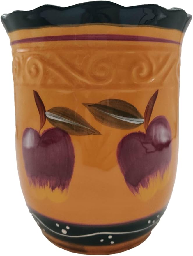 ACK Utensil Holder, Utensil Crock, Modern Kitchen Decor, Kitchen Storage (Country Apple)