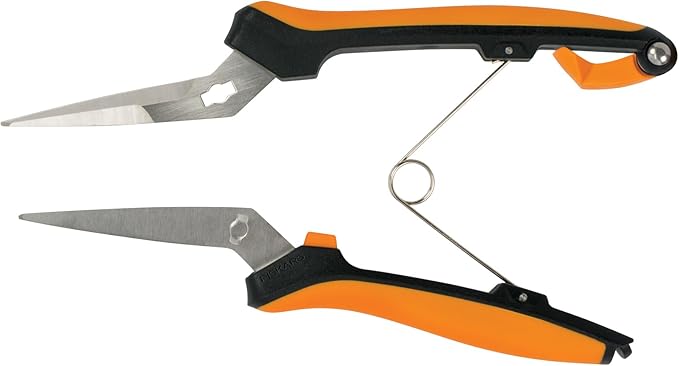 Fiskars Curved Micro-Tip Pruning Snips - 6" Garden Shears with Sheath and SoftGrip Handle - Yard and Garden Tools - Orange/Black