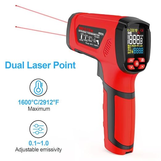 -40℉~2912℉ MESTEK Infrared Thermometer Temperature Gun,50:1 Dual Laser High Temp Thermometer with Thermocouple Probe, Non-Contact Industrial Pyrometer for Engine, Kiln, Forging, Industrial Use