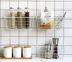 Hanging Kitchen Baskets Adhesive Sturdy Wire Storage Baskets with Kitchen Food Pantry Bathroom Shelf Storage No Drilling Wall Mounted,White,2 Pack