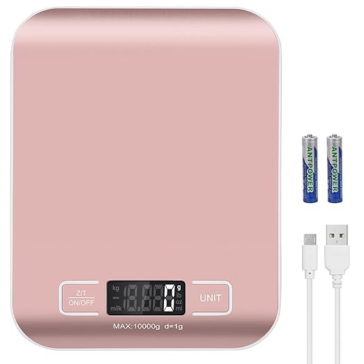 Digital Shipping Scale,Stainless Steel Panel, Accurate Portable Postal Scale for Packages, Small Business,Kitchen, Food, Handmade, Liquids, and Boutique (Rose Gold Rechargeable(10kg/1g))