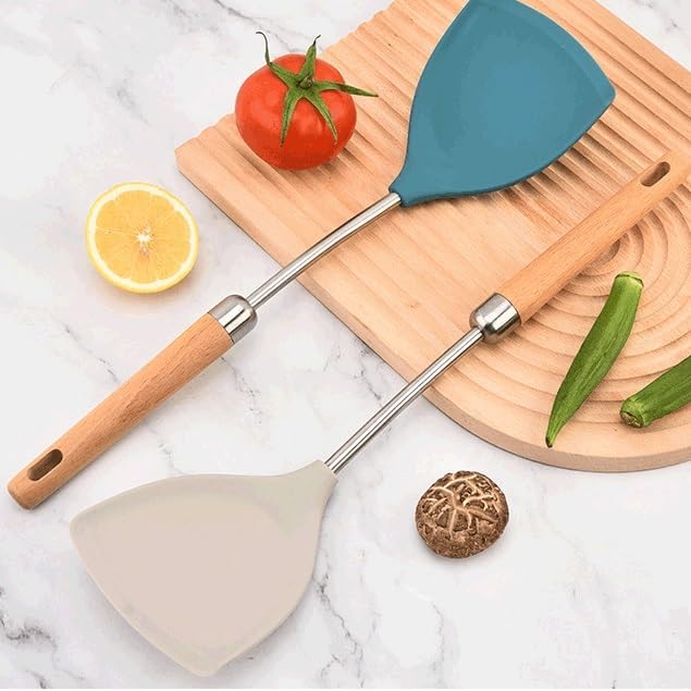 Food Grade Silicone Kitchenware Spatula Wooden Handle Set Kitchen Cooking Tools(E)