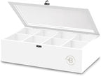 Tea Bag Organizer - White Bamboo Tea Box Organizer Storage Box, Tea Bag Holder with Acrylic Window, Magnetic Lid Keeps Tea Bags Fresh - Tea Organizer Caddy (Tea Not Included) Christmas Gift