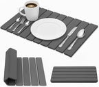Large Stone Dish Drying Mat for Kitchen Counter, 2 PCS Quick Dry Diatomaceous Earth Dish Mat Set – Foldable Water Absorbing Kitchen Gadgets & Gifts, Home Essentials(Gray Ink 24"×16" & 8"x4")