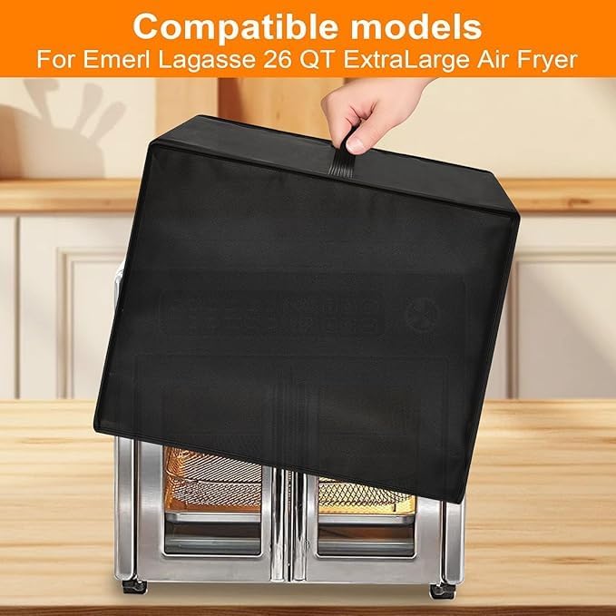 Heavy Duty French Door Air Fryer Toaster Oven Cover for Emeril Lagasse 26QT,15.75"Dx16.73"Wx13.8"H, 600D Oxford w/ 12μm Aluminum Foil, Waterproof Oil-Resistant Kitchen Appliance Dust Cover