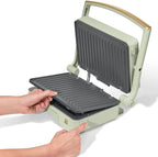 Panini Press Indoor Grill 1 2-in-1200W Non-Stick Removable Plates Sandwich Maker by Drew Barrymoree. (Sage Green)