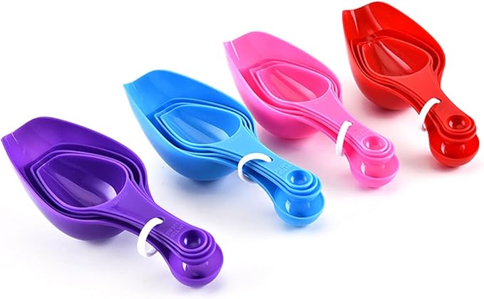 Double Ended Plastic Measuring Scoops & Spoons Set of 4 - Kitchen Scoops for Ice Flour Powder Spice Pet Food - Measuring Tools Great for Dry and Liquid Ingredients (Pink)