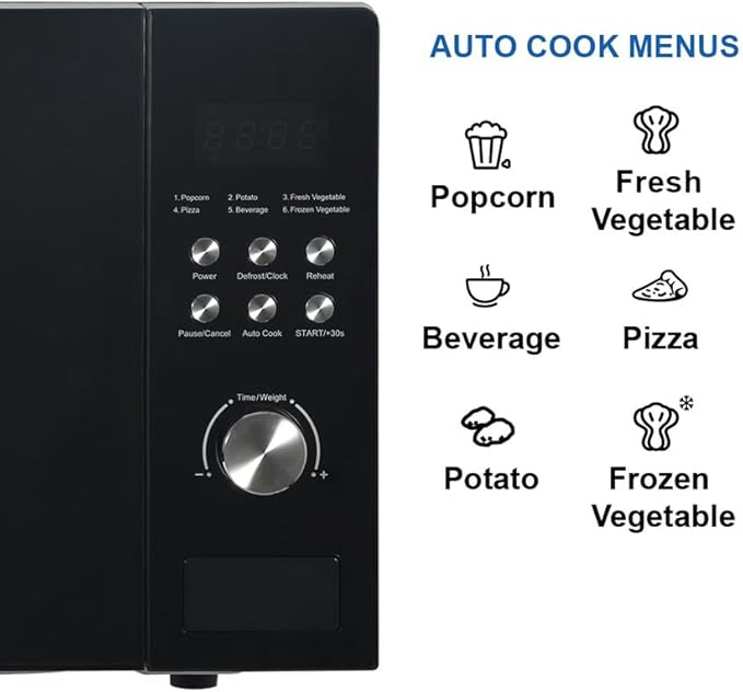 Emerson MW1101B Countertop Microwave Oven with Button Control, LED Display 1000W, 10 Power Levels, 6 Auto Menus, Glass Turntable and Child Safe Lock, 1.1 Cu. Ft., Black