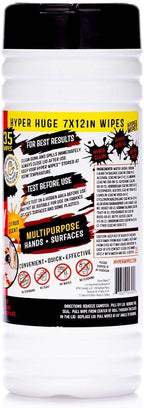 Hyper Wipes, 4 Pack Heavy Duty Hand & Tool Cleaning Wipes, 7"x12" Size Multi-Surface Cleaning Wipes, Degreasing, All Purpose Cleaner, Bathroom, Mechanic, Work Surface Wipes, 140 Count Canister