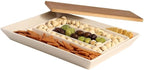 Gibson Elite 3-Section Stoneware Serving Tray with Acacia Lid – Taupe Rectangular Chip & Dip, Condiment, Snack and Appetizer Server for Parties & Entertaining