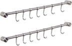 Kitchen Utensil Racks Rail Wall Mounted Utensil Hooks Rack Stainless Steel Hanger Hooks for Kitchen Tools Pot Towel (7 Hooks,2 Packs)
