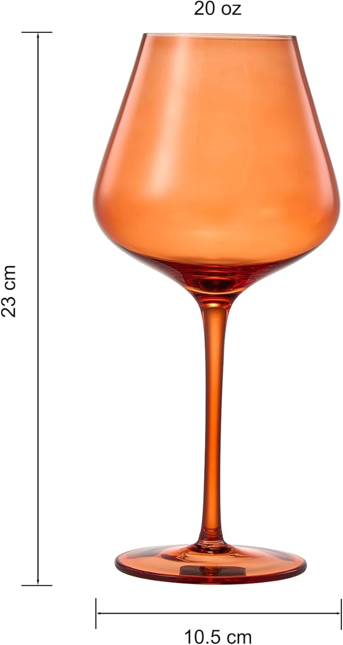 Khen Sunset Colored Crystal Wine Glass Set of 5, Large 20 OZ Glasses, Bright Italian Style Tall Stemmed Drinkware for Red & White Wine, Water Dinner Glasses, Color Beautiful Glassware - (Stemmed)
