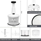 Manual Food Processor -Salsa Maker Hand Chopper Blender As Seen On TV- Meat Masher Mincer-Salad Spinner -Onion Chopper & Dicer for Baby Food, Salad, Herbs, Garlic,BPA Free(Large)