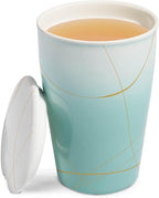 Tea Forte Double-Walled Ceramic Kati Cup, Removable Stainless Steel Infuser Basket and Lid, Steeps 12 oz Loose Leaf Tea, Dishwasher & Microwave Safe, Gifts for Mom, Wellbeing