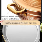 Large Stainless Steel Moroccan Tagine Pot, 30cm Non-Stick Tajine Casserole with Cone Lid & 2 Handles, Elegant Gold Design for Authentic Moroccan Cooking