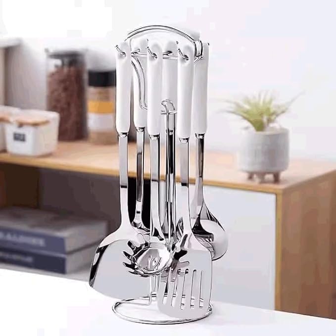 Ceramic Handles Cooking Tool Set steel Kitchen Utensils set of cookers Shovels Spoons Strainer(E)