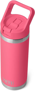 YETI Rambler 18 oz Bottle, Vacuum Insulated, Stainless Steel with Color Matching Straw Cap, Tropical Pink