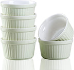 Ramekins 6oz Oven Safe,Creme Brulee Ramekin and Souffle Dishes,Porcelain Baking Bowls,Dipping Sauce Dish.Pudding Cups,Set of 6,Green.