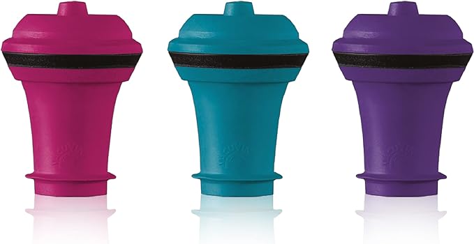 Vacu Vin Wine Saver Vacuum Stoppers – Set of 3 – Multicolor – Airtight Seal to Keep Wine Fresh Up to a Week – Compatible with Vacu Vin Wine Saver Pump – Reusable & Dishwasher Safe