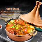 Large Stainless Steel Moroccan Tagine Pot, 30cm Non-Stick Tajine Casserole with Cone Lid & 2 Handles, Elegant Gold Design for Authentic Moroccan Cooking