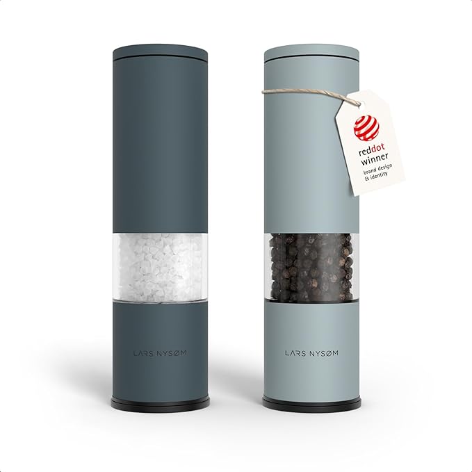 LARS NYSØM Salt and Pepper Grinder Set Manual, Stainless Steel Salt and Pepper Mills with Adjustable Ceramic Grinder I Design Spice Shakers (Blue)