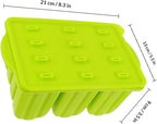 Silicone Ice Lolly Mold 12-grid Ice Treat Maker with Sticks, Flexible Non-stick Ice Cream Making Tool for Homemade Chilled Desserts, Green Color, Kitchen Specialty Gadget