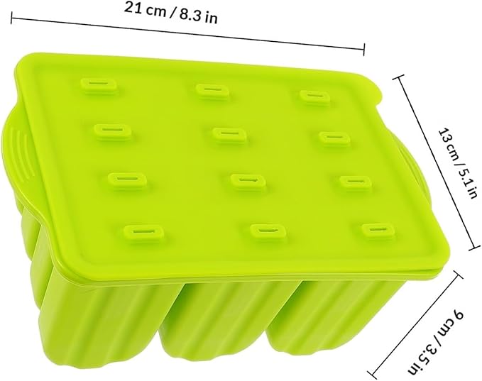 Silicone Ice Lolly Mold 12-grid Ice Treat Maker with Sticks, Flexible Non-stick Ice Cream Making Tool for Homemade Chilled Desserts, Green Color, Kitchen Specialty Gadget