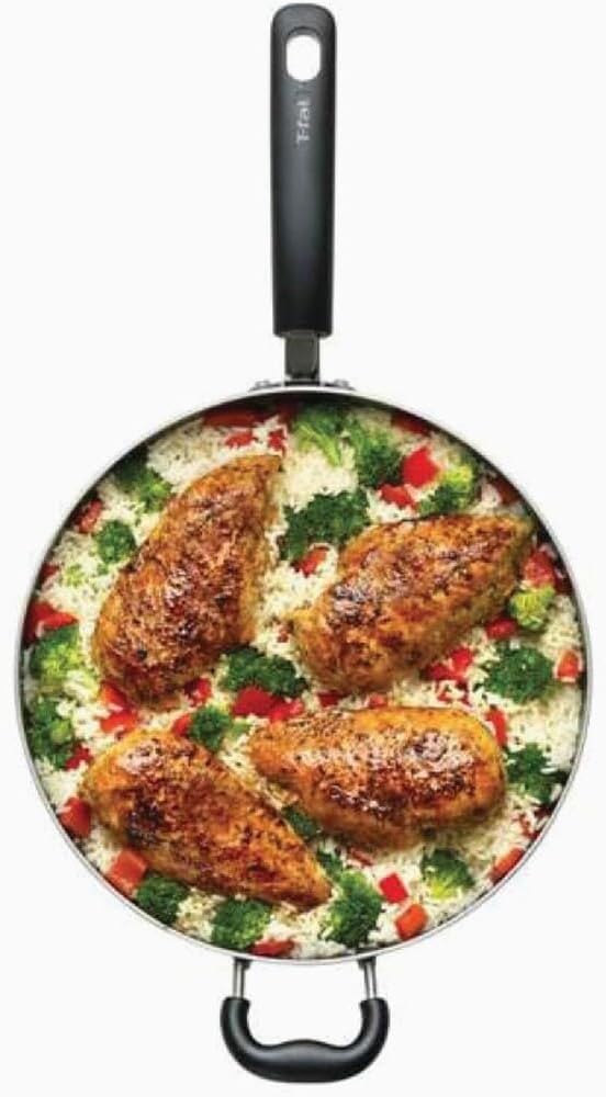 T-Fal Specialty Nonstick Saute Pan with Glass Lid 5 Quart, Oven Broiler Safe 350F, Cookware, Deep Frying Pan with Handle, Skillet, Kitchen, Pots and Pans, Dishwasher Safe, Black