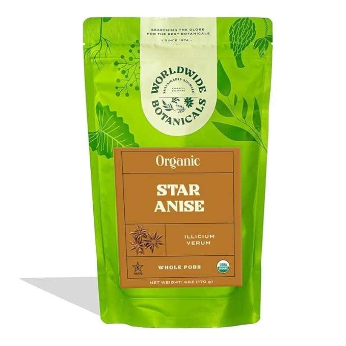 Worldwide Botanicals Organic Star Anise Root – 6 oz – 100% Illicium verum – Whole, Fragrant, Anise & Licorice-like Flavor for Tea, Culinary Recipes, Potpourri, Perfumes, Liquors – 6 ounces