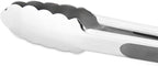 Premium 304 Stainless Steel Tongs Set – 12" Grill Tongs & 9" Cooking Tongs, Heat Resistant up to 600°F, Wavy Grip Head, Non‑Slip Handle with Locking Clip & Hanging Loop, Dishwasher Safe, Grey