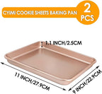 11" x 9" Baking Pans, Cookie Sheets Set of 2, Nonstick Toaster Oven Pan Set for Baking, Heavy Duty Carbon Steel Non-toxic Oven Replacement Cookie Tray for Kitchen Bakery, Gold