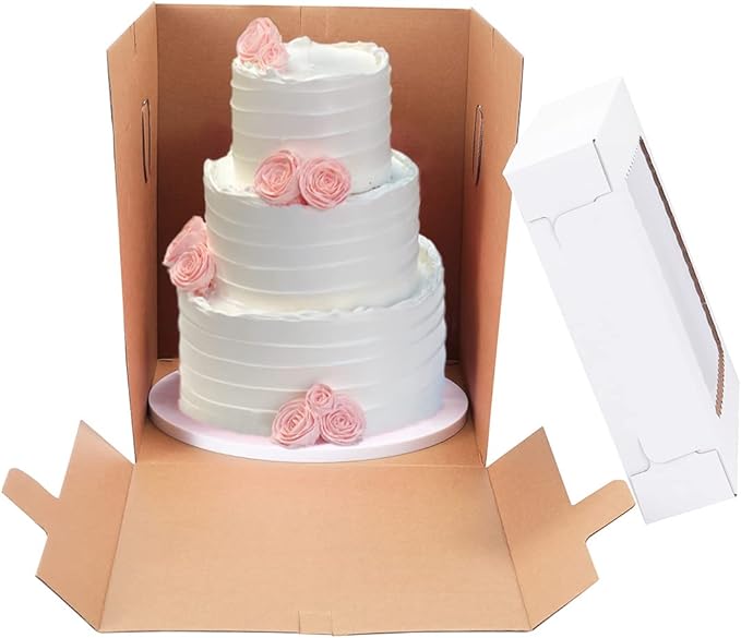 Tall Cake Boxes for Tier Cakes,3 Sizes 6 Pack 8x8x10,10x10x12 and 12x12x12Inch,Sturdy White Tall Cake Box Shipping in 8 10 12 Inch 2 3 Tier for Wedding Layer Tiered Cakes