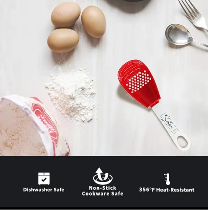 Dual Color 6-in-1 Kitchen Tool, Spoon/Scooper with Perforated Heads for Easy Draining and Straining, Grating, Egg Separator, Set of 2, Ergonomic Grip Utensils