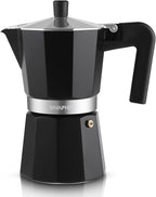 Sivaphe Aluminum Moka Pot 12 Espresso Cups, Percolator Espresso and Coffee Maker, Portable Stovetop Italian and Cuban Café Brewer for Home and Camping Black