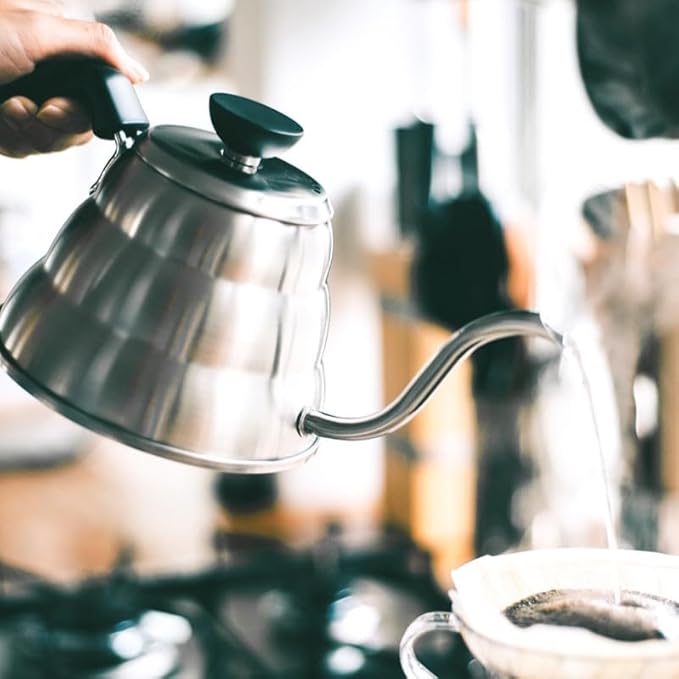 Hario V60 "Buono" Drip Kettle Stovetop Gooseneck Coffee Kettle 1.2L, Stainless Steel, Silver