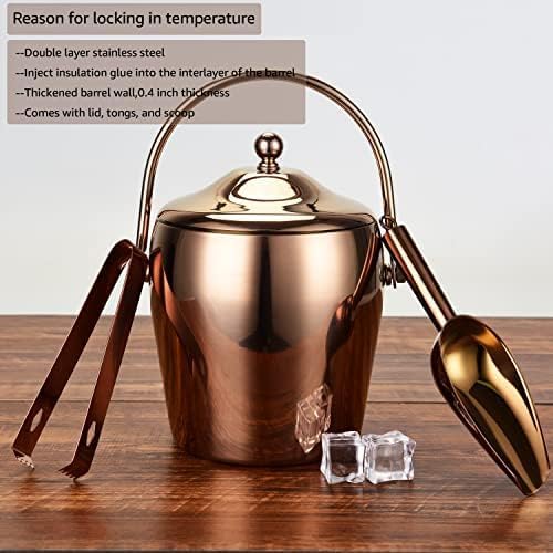 Ice Bucket with Lid, Scoop, IceTong,Stainless Steel Double-Wall Wine Ice Buckets for Parties,Beer and Wine Bucket,Bucket for Ice Chilling Champagne,2L
