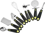 Zerodeko 7pcs Stainless Steel Kitchen Utensils Set with Cheese Grater Pizza Wheel Can Opener Garlic Press Ergonomic Non-stick Cooking Tools for Comfortable Grip and Easy Cleaning Hanging