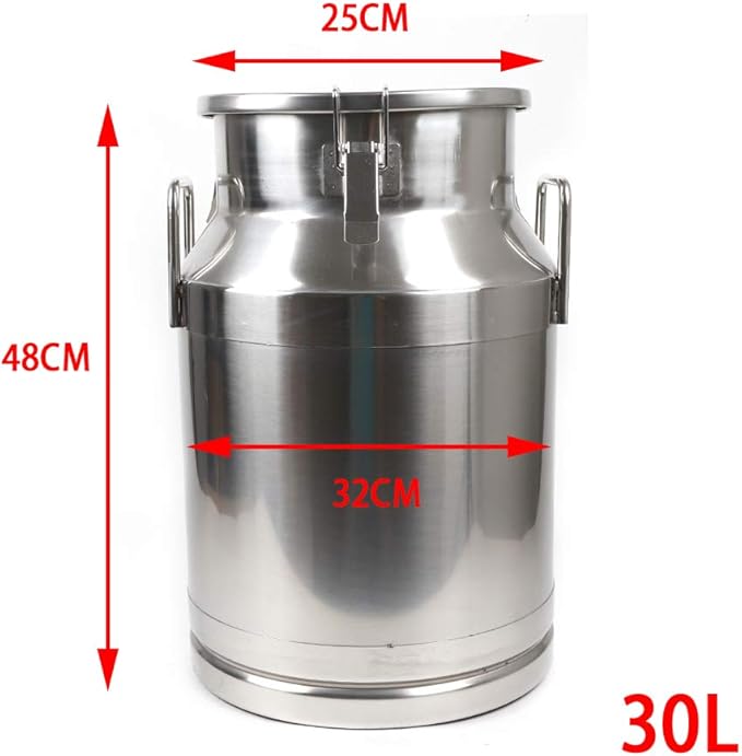 304 Stainless Steel Milk Can Large 12L-60L Capacity Milk Bucket Ice Buckets Bar Tools Wine Pail Bucket Milk Can Tote Jug with Sealed Lid Heavy Duty for Milk and Wine Liquid Storage (30L)