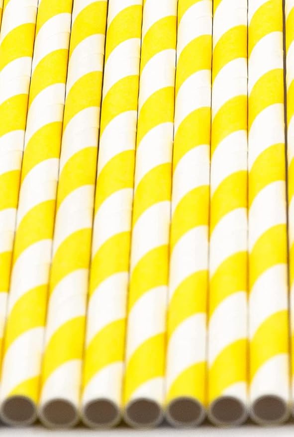 Pack of 900 Yellow Swirls Biodegradable 4-Ply Paper Drinking Straws (Compostable, Non-toxic, BPA-free)