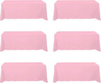 BRILLMAX 6 Pack Pink Tablecloths for 8 Foot Rectangle Tables 90 x 156 Inch - 8ft Rectangular Bulk Linen Polyester Fabric Washable Cloth Cover for Wedding Reception Banquet Birthday Party