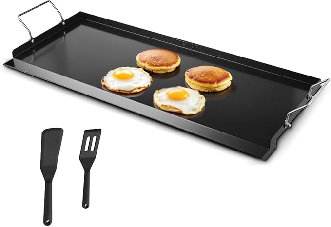 VEVOR Carbon Steel Griddle, 32x14 inch Universal Flat Top Rectangular Plate, Gas Grill Griddle for BBQ Grill, Teppanyaki, Portable Family Cookware with Handle, for Camping Tailgating Party