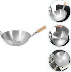 Wok Pan Stainless Steel Stir Fry Pans Wok Frying Wok Pan Induction Stove Wok with Wood Handle Cooking Skillet Cookware for Gas Induction or Electric Stove Wok