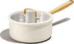 CAROTE 2Qt Stainless Steel Saucepan, Non-Toxic Cookware with Lids,Outer Ceramic Layer,Small Cooking Pot, Even Heating, Fits All Stoves,Oven & Dishwasher Safe,White