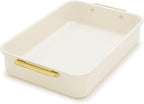 GreenPan Bakeware 13” x 9” Rectangular Cake Pan, Ceramic Nonstick Baking Pan, PFAS & BPA Free, Gold Handles, Durable Steel, Freezer to Oven Dish, Scratch Resistant, Bake & Roast Ovenware, Cream