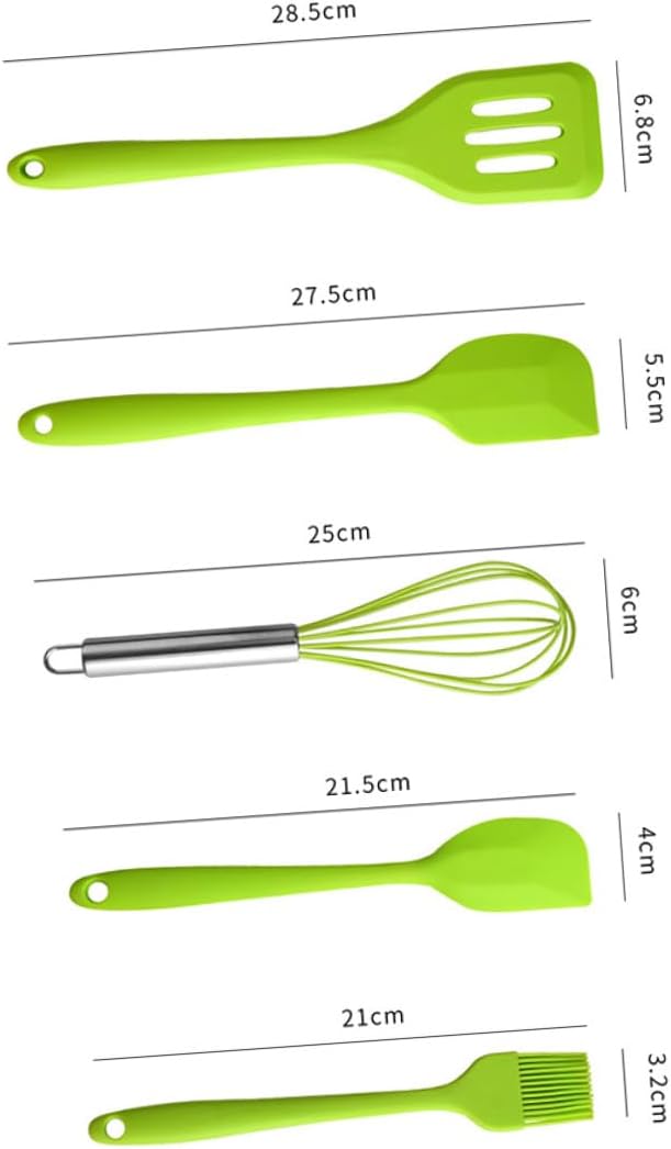 Ipetboom 5pcs Silicone Kitchen Utensil Set Nonstick Cooking Tools with Beater Turner for Baking and Mixing Heat Resistant Green Cooking Utensils with Hanging for Home and Restaurant Use
