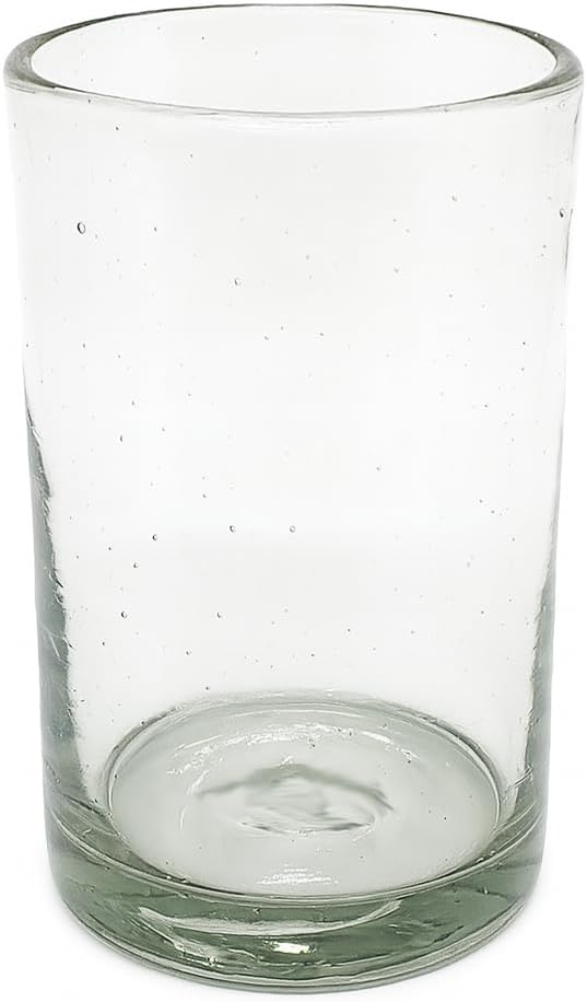 Clear 14 oz Drinking Glasses (Set of 6) - Hand Blown Mexican Glassware Recycled Glass Drinking Glasses for Water, Juice, Margarita, Cocktails & Whiskey, Lead-Free Toxin Free