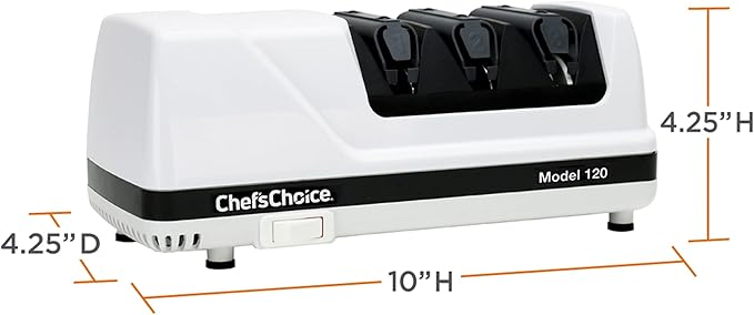 Chef'sChoice Professional Electric Knife Sharpeners With 100-Percent Diamond Abrasives And Precision Angle Guides For 20-Degree Straight-Edge and Serrated Knives, 3-Stage, White