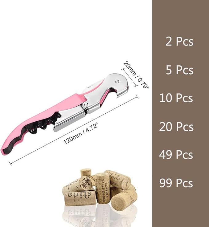 Waiter Corkscrew, Corkscrew Wine Opener Stainless Steel, Wine Bottle Opener Wine Key for Restaurant Waiters Bartenders Sommelier (Pink/10PCS)