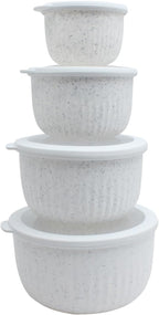 COOK WITH COLOR Prep Bowls with Lids- Wide and Deep Nesting Plastic Small Mixing Bowl Set with Lids, 8 Piece Set - Deep Bowls, Speckled White